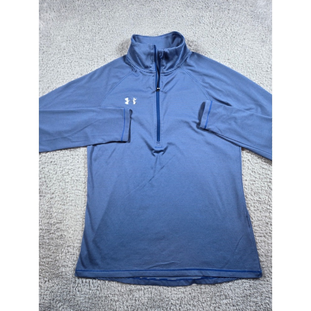 Under Armour Pullover Small Blue Womens HeatGear Striped Quarter Zip Top
